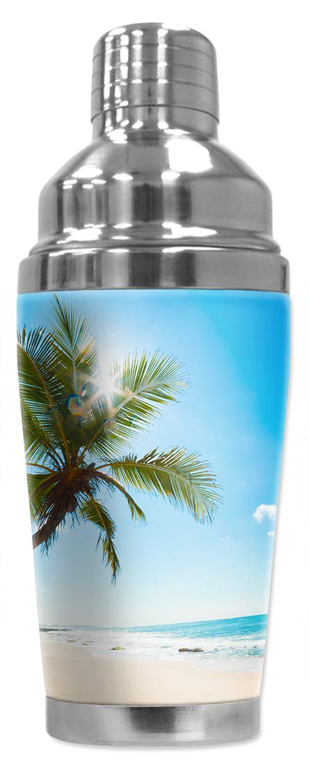 Mugzie 16 Ounce Stainless Steel Cocktail Shaker/Martini Shaker with Wetsuit Cover - Palm Tree and Beach