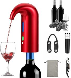electric wine aerator pourer, portable one-touch wine decanter and wine dispenser pump for red and white wine smart automatic wine oxidizer dispenser usb rechargeable spout pourer (red)