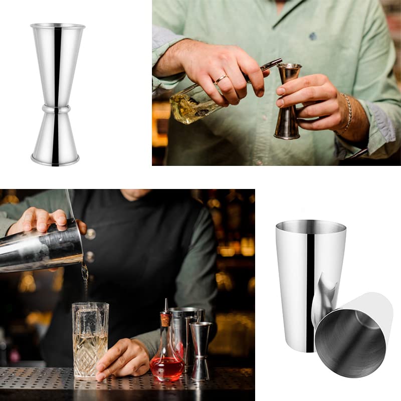 Boston Shaker Set Stainless Steel Cocktail Shaker Set 20oz & 25oz Martini Shakers Bartending Kit Drink Shaker Bar Tools for Drink Mixing with Strainer Jigger Recipes Booklet (5 Pieces)