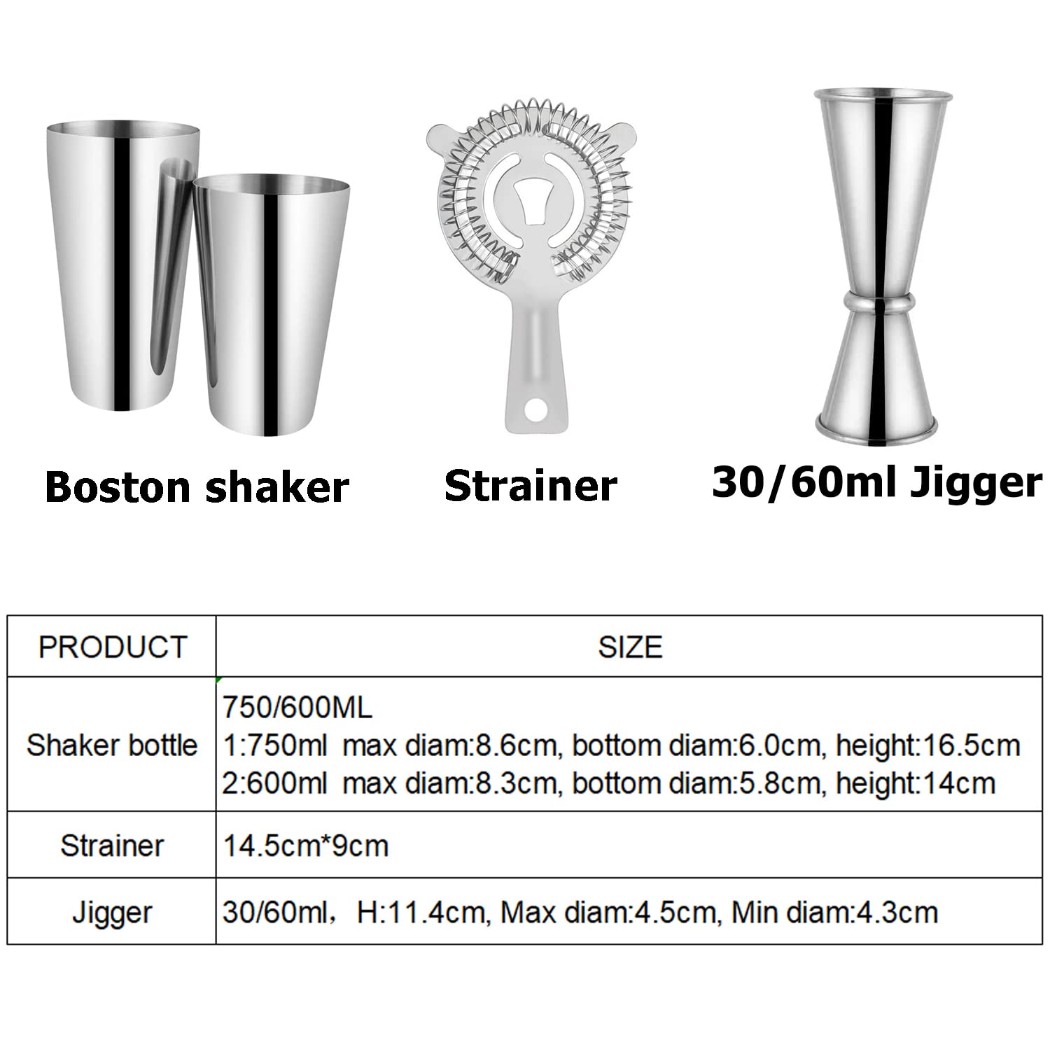 Boston Shaker Set Stainless Steel Cocktail Shaker Set 20oz & 25oz Martini Shakers Bartending Kit Drink Shaker Bar Tools for Drink Mixing with Strainer Jigger Recipes Booklet (5 Pieces)