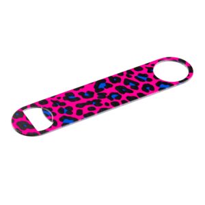 pink leopard print powder coated steel bottle opener
