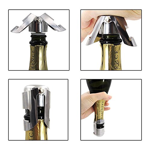 Nanmate 3 Pack Champagne Sealer Stopper Stainless Steel Sparkling Wine Bottle Sealer Set,Prosecco, Cava, and Sparkling Wine Stopper