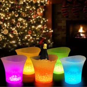 SMETA Ice Bucket Led for Champagne Beer Wine Color Changing Bottle Beer 5L Large Capacity Cooler with Led, Plastic Portable Ice Bucket with Light for Parties, Bar, Home, KTV Small Clear Buckets, 5PCS