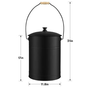 AMAGABELI GARDEN & HOME Ash Bucket with Lid Outdoor and Indoor Coal Bucket for Fireplace Medium Fire Bucket Metal Ash Can for Grill Charcoal Bucket Essential Tools for Fireplace Fire Pit Black