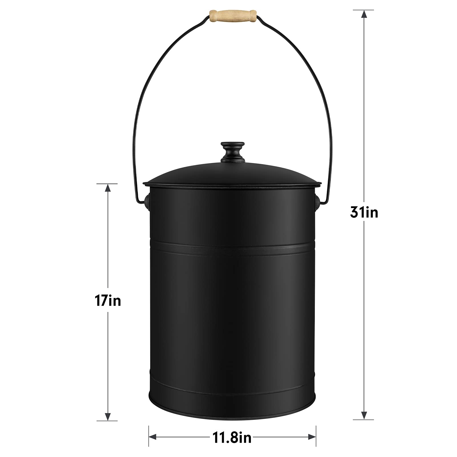 AMAGABELI GARDEN & HOME Ash Bucket with Lid Outdoor and Indoor Coal Bucket for Fireplace Medium Fire Bucket Metal Ash Can for Grill Charcoal Bucket Essential Tools for Fireplace Fire Pit Black