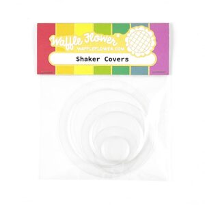 waffle flower shaker cover - slim circles - 1/8" deep low profile plastic clear shaker pourch covers to create shaker cards to send through regular mail. 2.2", 1.45", and 0.7" circles