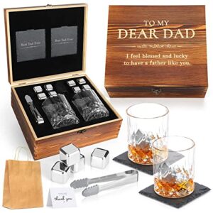 whiskey gifts for men dad gifts from daughter son wife, dad birthday fathers day anniversary gifts for dad, stainless steel bourbon whiskey stones set