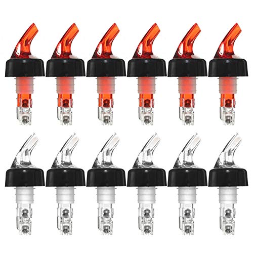 12 Pieces Automatic Measured Bottle Pourer, Uspacific Measured Wine Pourer Spouts, Bottle Pourer with Protective Case 1 oz (30 mL)(6 Transparent and 6 Red)