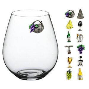 cork & leaf- strong magnetic wine glass charms for stem glasses - set of 12 different color bling drink markers for parties and events wine charms for glasses