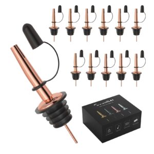 duomilai 12 pack olive oil dispenser，speed pourers spouts with tapered, liquor pourers with rubber cap, stainless steel，hygienic, dishwasher safe, fits most classic bottle's lip up to 3/4"(rose gold)