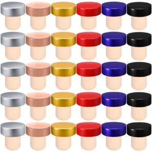 30 pcs t shaped wine stoppers bottle cork plugs reusable wine sealing stopper bulk for wine beer glass bottles christmas party diy craft supplies (gold, silver, rose gold, black, blue, red,30 sets)