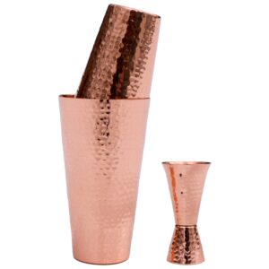 prince of scots hammered copper cocktail shaker set with jigger, 30 ounce cup, 18 ounce cup