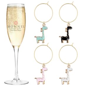 P426 Assorted Little Giraffes Wine Charms Glass Marker for Party with Velvet Bag- Set of 4