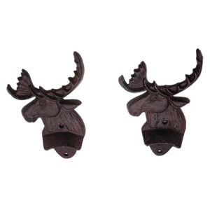 Cast Iron Moose Head Single Bottle Opener, Set of 2, Wall Mounted Accent Piece, Funny Bar Décor, Man Cave Bar Accessory, 6.25 Inches