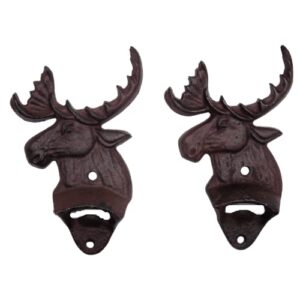 cast iron moose head single bottle opener, set of 2, wall mounted accent piece, funny bar décor, man cave bar accessory, 6.25 inches