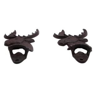 Cast Iron Moose Head Single Bottle Opener, Set of 2, Wall Mounted Accent Piece, Funny Bar Décor, Man Cave Bar Accessory, 6.25 Inches