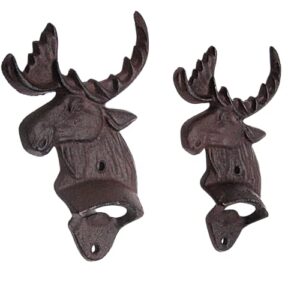 Cast Iron Moose Head Single Bottle Opener, Set of 2, Wall Mounted Accent Piece, Funny Bar Décor, Man Cave Bar Accessory, 6.25 Inches