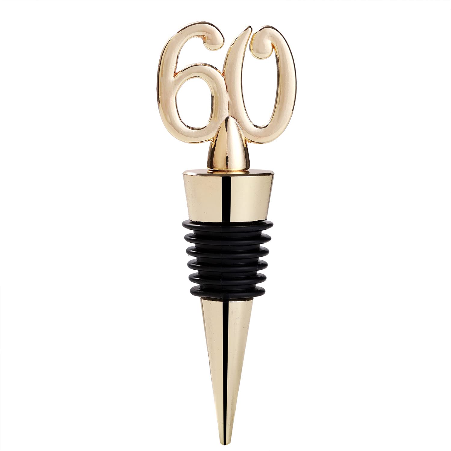 PARTYGOGO 12 Pcs Gold 60 Wine Bottle Stopper for Birthday Anniversary Favor,Beverage Bottle stoppers 60th Birthday Party Wedding Anniversary Keepsake Souvenir Decoration Gift Supplies (Gold 60, 12)