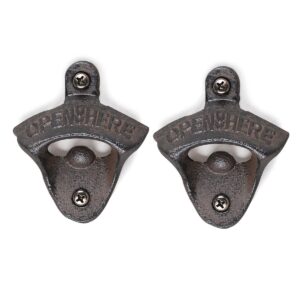 zramo 2 pack of black wall-mounted bartender's bottle opener in cast iron, set of 2 with mounting screws included (2pc retro)