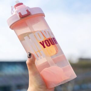 jrkj protein shaker bottles,fitness shake cups stirring balls sports cups protein powder shaker cups portable large capacity straw plastic cups,the latest stylish sports water cup, pink