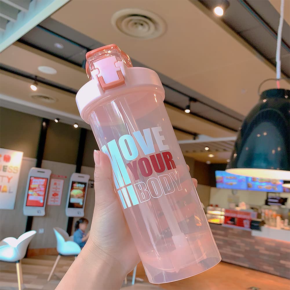 JRKJ Protein Shaker Bottles,Fitness Shake Cups Stirring Balls Sports Cups Protein Powder Shaker Cups Portable Large Capacity Straw Plastic Cups,The latest Stylish sports water cup, Pink