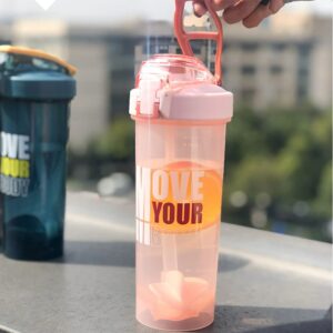 JRKJ Protein Shaker Bottles,Fitness Shake Cups Stirring Balls Sports Cups Protein Powder Shaker Cups Portable Large Capacity Straw Plastic Cups,The latest Stylish sports water cup, Pink