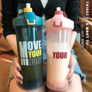 JRKJ Protein Shaker Bottles,Fitness Shake Cups Stirring Balls Sports Cups Protein Powder Shaker Cups Portable Large Capacity Straw Plastic Cups,The latest Stylish sports water cup, Pink
