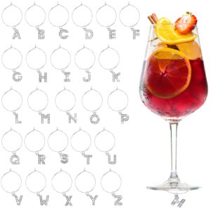 junkin 26 pcs letters wine charms for stem glasses wine glass charms markers tags metal letters glass charms with 26 rings for bachelorette cocktail champagne family gathering party favor decoration
