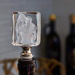 3D Crystal Photo Wine Stopper - 3D Crystal Picture Engraved, Personalized & Custom - Gift for Father's day, Anniversary, Pet, Memorable Gift, and Keepsake