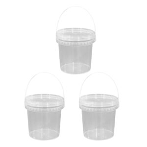 upkoch 3 pcs clear plastic container with lid ice cream bucket food storage containers freezer storage buckets round plastic pails with handle for homemade ice- cream 1l