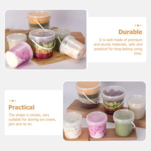 UPKOCH 3 Pcs Clear Plastic Container with Lid Ice Cream Bucket Food Storage Containers Freezer Storage Buckets Round Plastic Pails with Handle for Homemade Ice- Cream 1L