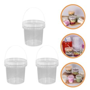 UPKOCH 3 Pcs Clear Plastic Container with Lid Ice Cream Bucket Food Storage Containers Freezer Storage Buckets Round Plastic Pails with Handle for Homemade Ice- Cream 1L