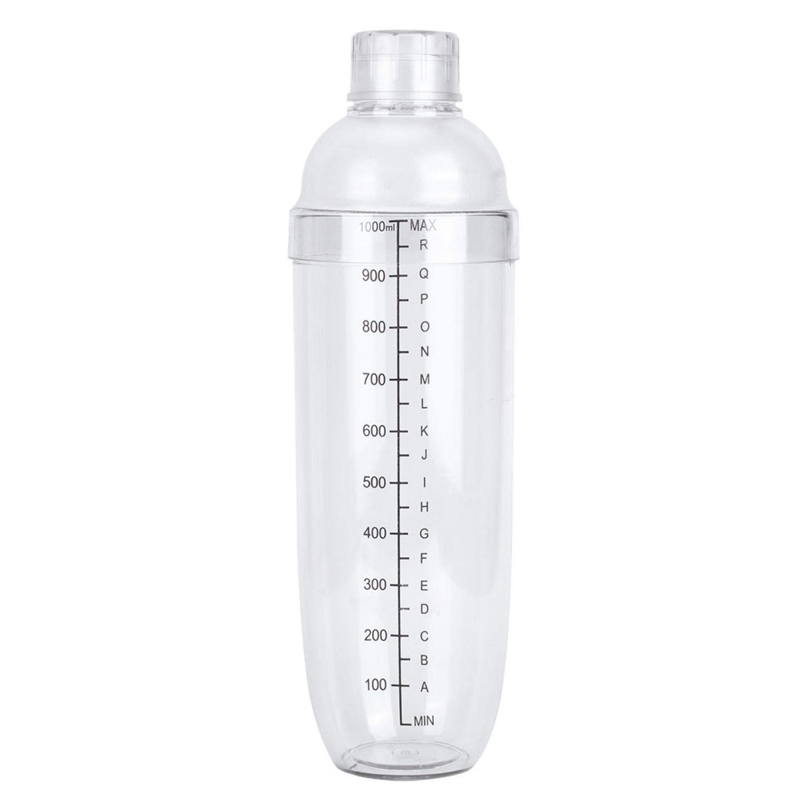 33 oz Plastic Cocktail Shaker, 3 Piece Drink Mixer with Lid, Boba Tea Shaker with Marks (1000ml)