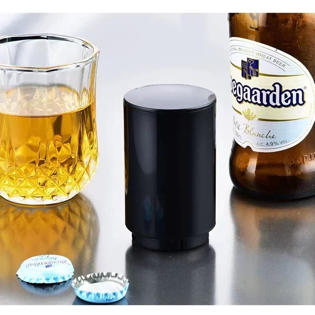 2-Pack Automatic Beer Bottle Opener | Lerkumey Magnetic Stainless-Steel Push Down Bottle Opener | Funny Bartender Tool | Set of 2 (Black)…