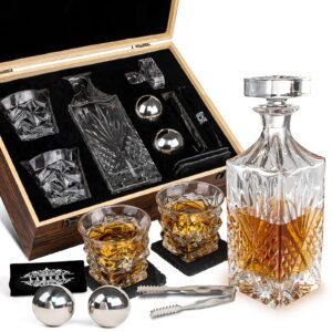 whiskey decanter set whiskey stones gift set for men whisky glasses in gifts box 2 reusable stainless steel whisky ball 2 crystal whisky glass 1 whiskey decanter for men lovers boyfriend dads