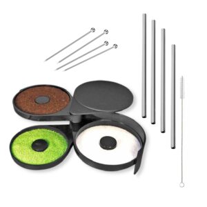 bloody mary bar supplies set, includes glass rimmer, 4 stainless steel reusable cocktail picks, and 4 stainless steel reusable straws with cleaning brush. gift set, bartender kit, drink bundle.
