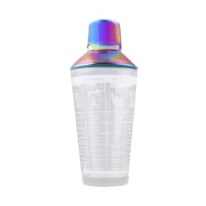 cambridge silversmiths glass cocktail shaker printed finish leak-proof lid, rainbow with recipes