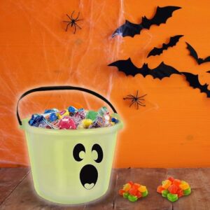 Glow-In-The-Dark Ghost Plastic Pail - 7" x 8.625" (1 Count) - Spooky Halloween Candy Bucket, Luminescent Trick-or-Treat Bag, Fun & Durable Design for Kids