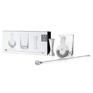 viski stainless steel bartender set 4pcs kit, drink mixers for cocktails gift essentials: mixing glass, hawthorne strainer, double jigger and barspoon, silver