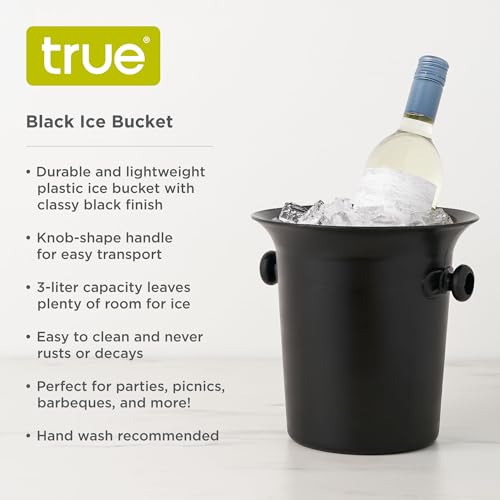 True Black Ice Bucket with Handles, Beverage Tub for Parties, Wine and Champagne Drink Bucket for Outdoor and indoors entertaining, 3 liter, Black