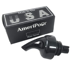ameripour - black - speed pours for liquor bottles – made 100% in usa - with collar - also a great home kitchen olive oil dispenser spout for wine, spirits, syrups, and vinegar. large cork