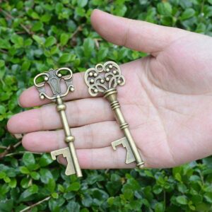 50 Pcs Bronze Skeleton Key Beer Bottle Opener With 100 Pcs Thank You Card and 98 Feet Hemp Rope for Wedding Party Favors (50pcs Bronze)