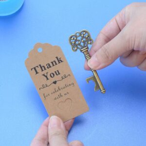 50 Pcs Bronze Skeleton Key Beer Bottle Opener With 100 Pcs Thank You Card and 98 Feet Hemp Rope for Wedding Party Favors (50pcs Bronze)