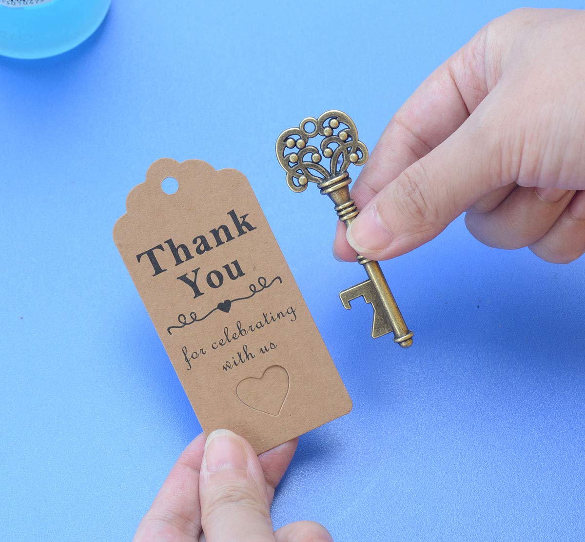 50 Pcs Bronze Skeleton Key Beer Bottle Opener With 100 Pcs Thank You Card and 98 Feet Hemp Rope for Wedding Party Favors (50pcs Bronze)