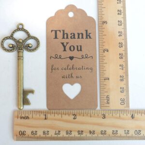 50 Pcs Bronze Skeleton Key Beer Bottle Opener With 100 Pcs Thank You Card and 98 Feet Hemp Rope for Wedding Party Favors (50pcs Bronze)