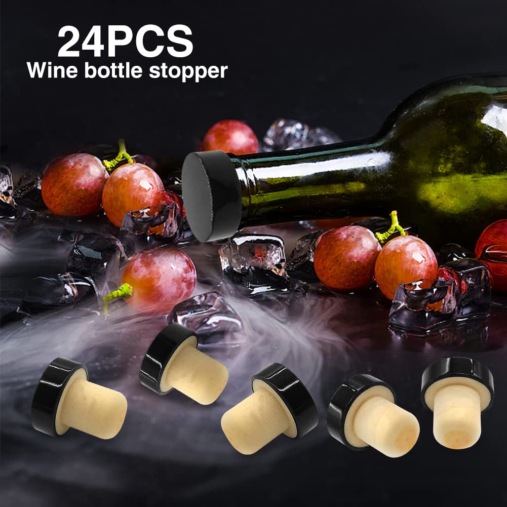 Wine Bottle Cork Stopper, 24Pcs T-shaped Stopper Cork Wine Stopper Bottle Stoppers Reusable Wine Bottle Stopper Sealing Plug Bottle Cap for Wine Beer Bottles DIY Craft