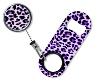 barconic mini opener with retractable reel - purple cheetah