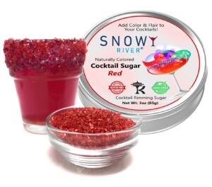 snowy river cocktail sugar 3oz gift pack, all natural beverage rimmer for cocktails & margaritas in gift rimmer tin, drink decorating (red)