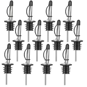 stainless steel liquor bottle pourers vinegar tapered spout speed pourer with sealed rubber dust caps for wine, cocktail and whisky, oil (12 pack silvery)