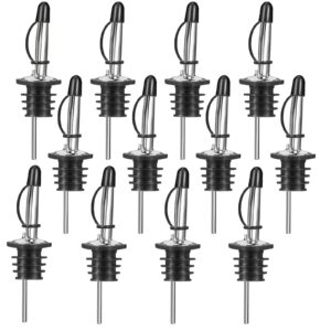 Stainless Steel Liquor Bottle Pourers Vinegar Tapered Spout Speed Pourer with Sealed Rubber Dust Caps for Wine, Cocktail and Whisky, Oil (12 Pack Silvery)